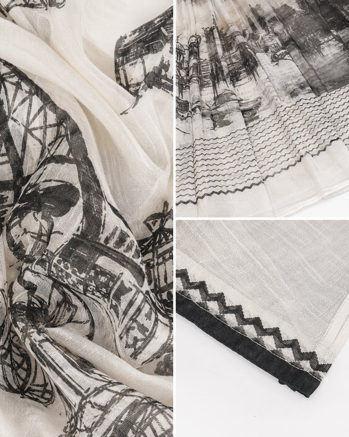 Sohortoli Black And White South Cotton Saree