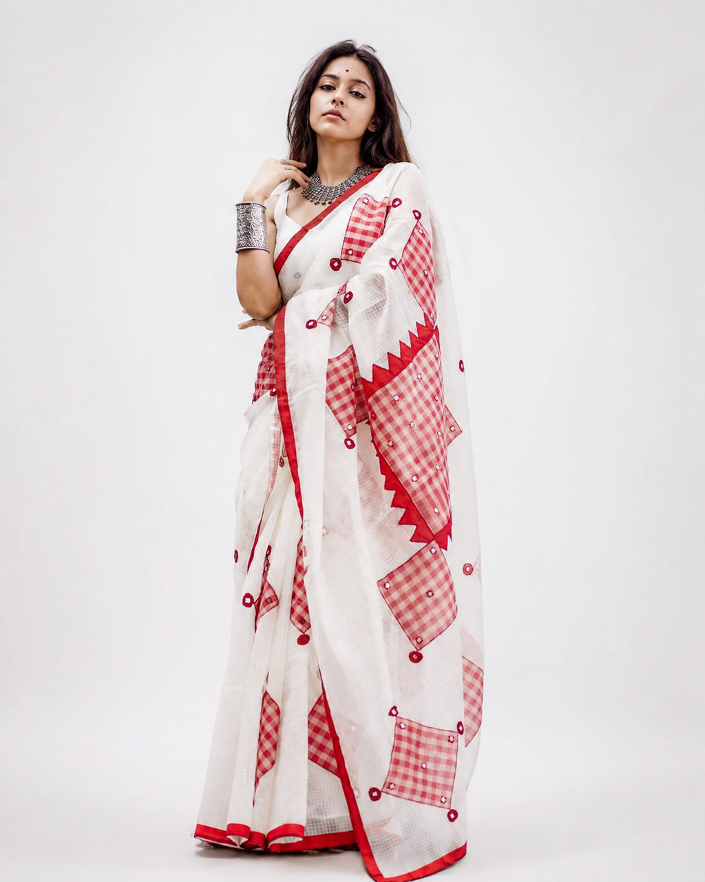 Sokhi Resham Kota Gamcha Patchwork Saree