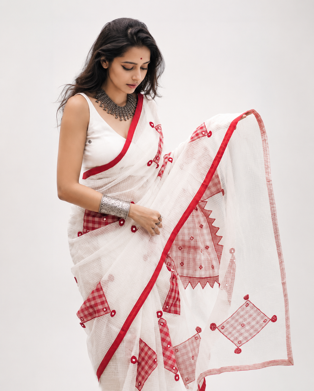 Sokhi Resham Kota Gamcha Patchwork Saree