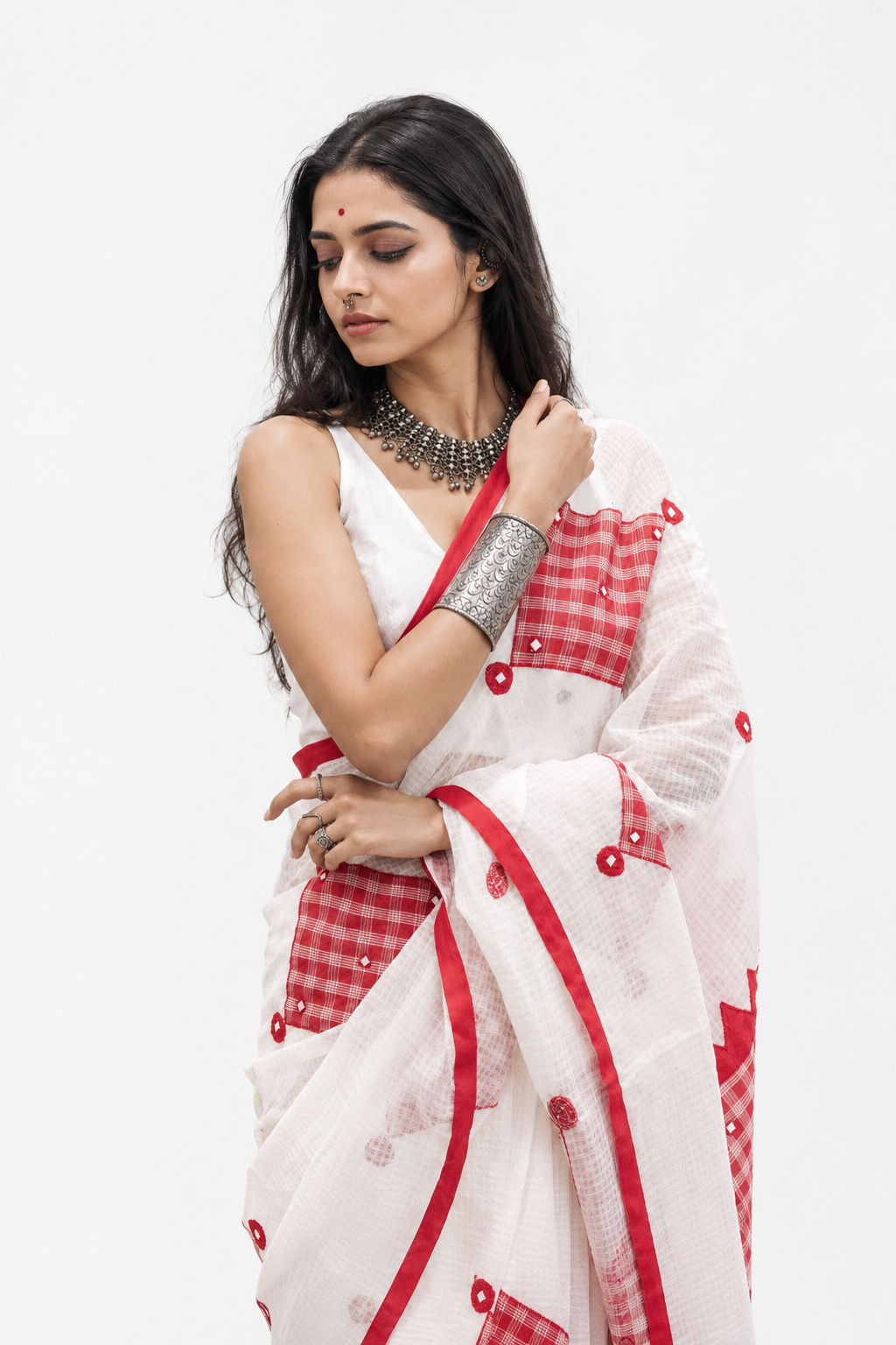 Sokhi Resham Kota Gamcha Patchwork Saree